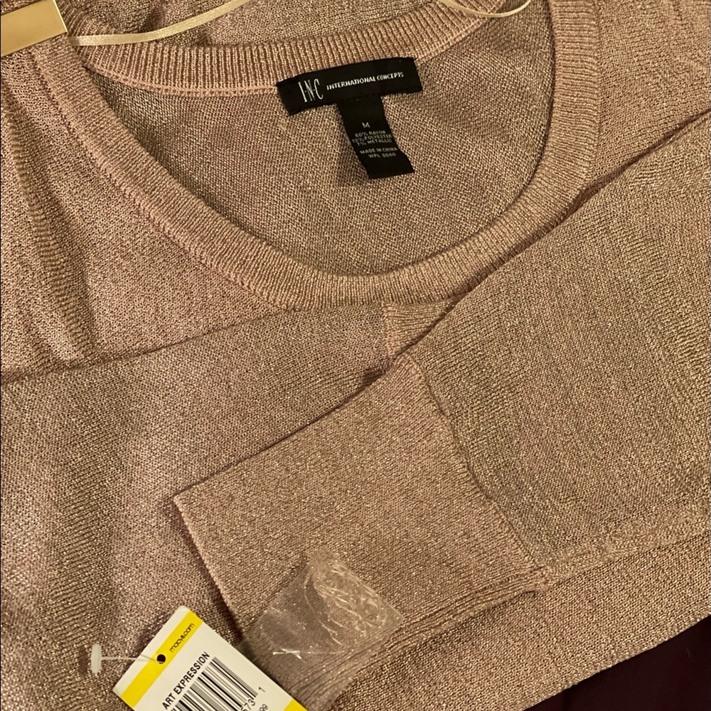 Beautiful Peach INC Light Sweater, Open Shoulders, Gold Embellishments Size Med